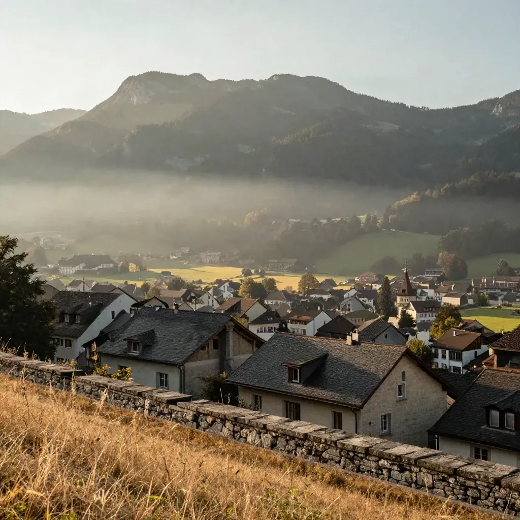 Alpstein über St. Gallen im warmen Dunst, Blick von einer Hügellage
